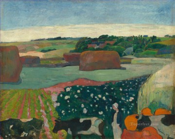 Paul Gauguin Painting - Haystacks in Brittany Post Impressionism Primitivism Paul Gauguin